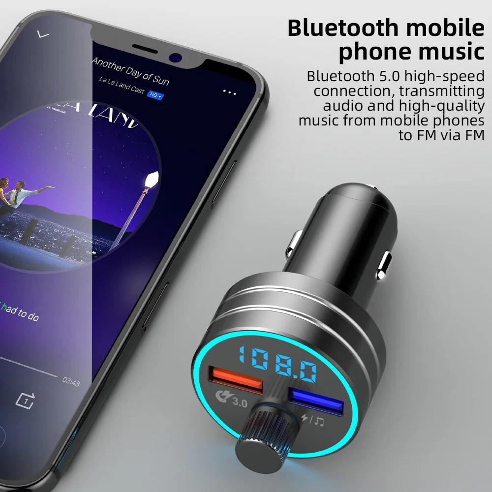 Avto Vžigalnik FM Oddajnik za Brezžični Bluetooth 5.0 LED Zaslon Dual USB Charge Vrata Univerzalno QC Telefon Napolnite Adapter