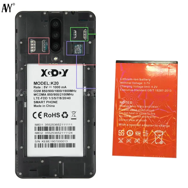 AVY Baterija Za XGODY K20 Mobilni telefon Li-ion Baterije za ponovno Polnjenje Bateria 2000mAh s Številko za Sledenje
