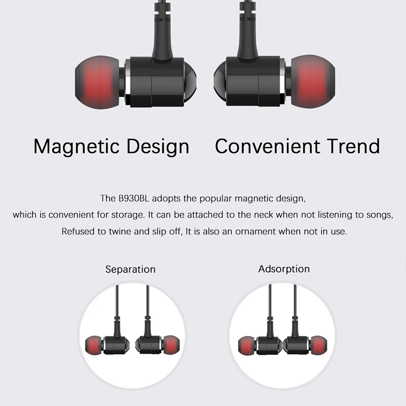 AWEI B930BL Magnetni Bluetooth Slušalke Šport Brezžične Stereo Slušalke z mikrofonom Bass Glasbe Bluetooth Slušalke za telefon