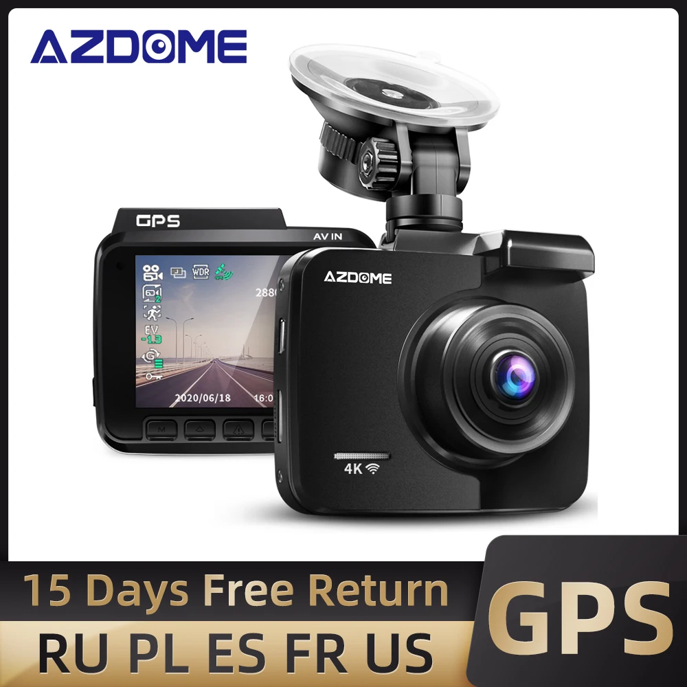 AZDOME Dash Cam 4K 2160P FHD DVR Avto Vožnjo Diktafon WiFi Vgrajen GPS armaturni Plošči, 2.4