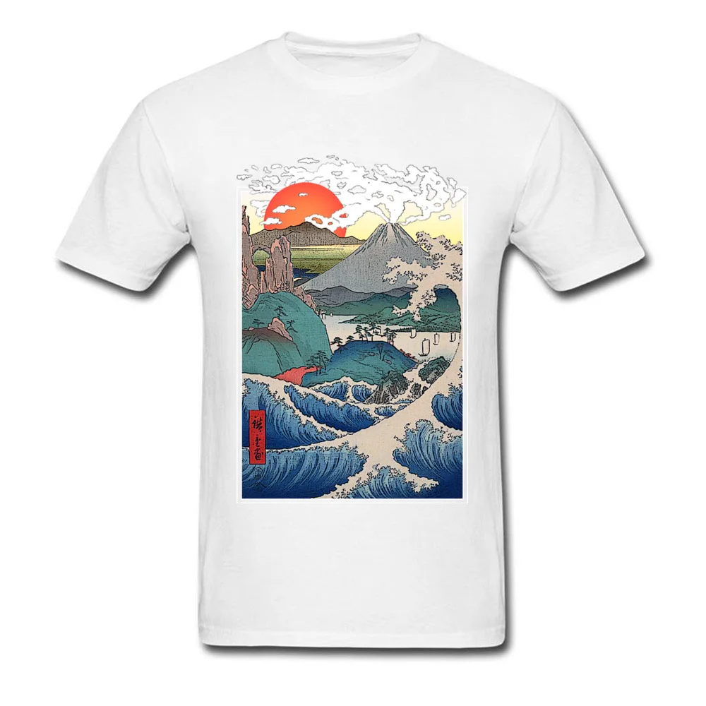 Azijske Sunset Tshirts Retro Mens T-Shirt Športna T Majica Poletje Bombaž Vrhunska Oblačila Japonskem Slogu Gorske Tiskanja Tees Črna