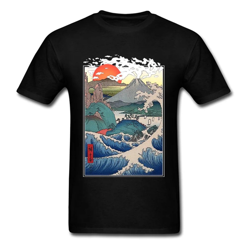 Azijske Sunset Tshirts Retro Mens T-Shirt Športna T Majica Poletje Bombaž Vrhunska Oblačila Japonskem Slogu Gorske Tiskanja Tees Črna