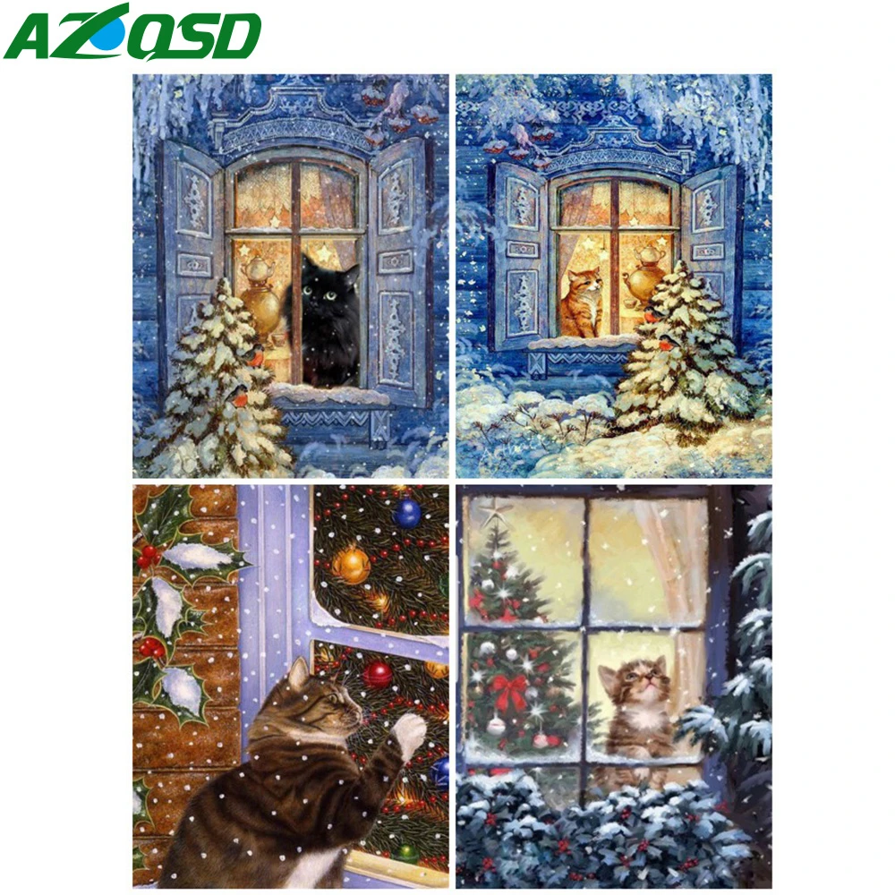 AZQSD Diamond Slikarstvo Mačka Božič Mozaik 5d Diy Diamond Vezenje Živali Darilo Doma Dekor Sliko Okrasnih Darilo