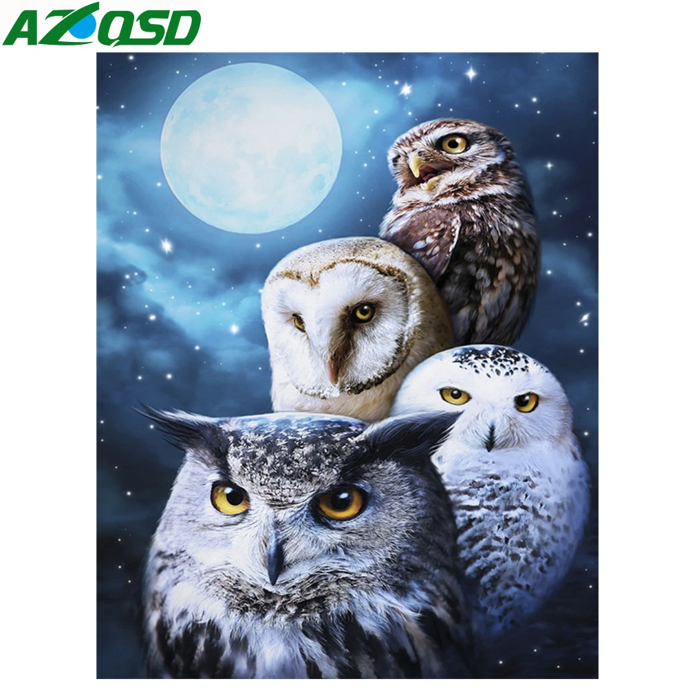 AZQSD Diamond Slikarstvo Sova Mesečini Vezenje Navzkrižno Šiv 5D Mozaik Živali Doma Dekor Darilo
