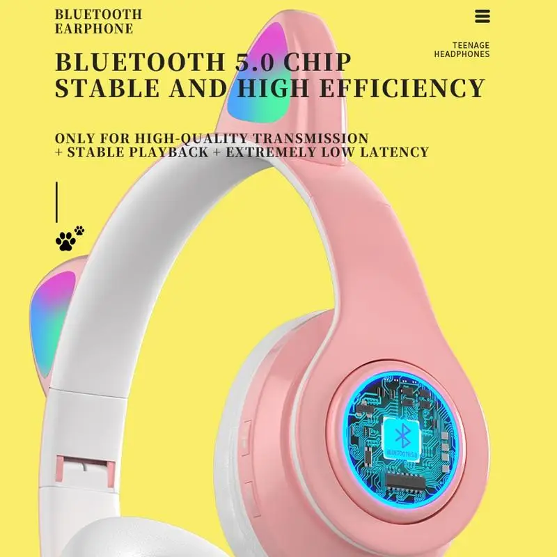 B39 Brezžična Tehnologija Bluetooth 5.0 Brezžične Slušalke Luštna Mačka Nevihte Mačka Ušesa Pisane Lučka Head-Mounted Zložljive Kartice Slušalke Neto Rdeča