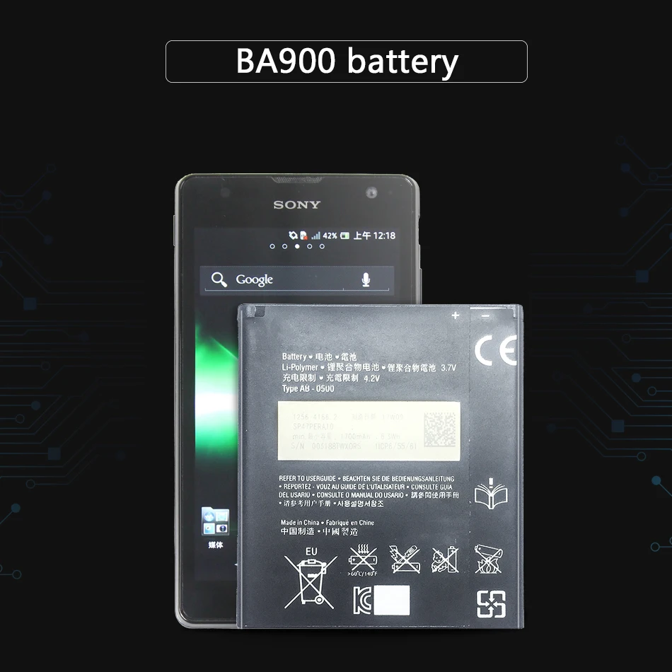 BA900 Za Sony Xperia TX LT29i / J ST26i / L S36h / C2104 / C2105 AB-0500 1700mAh Mobilni Telefon, Baterija,