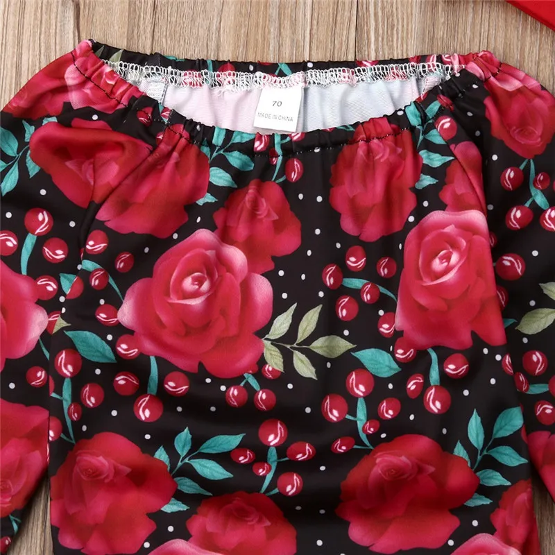 Baby Dekle Cvetlični Oblačila 3Pcs Določa Modne Rože Dolg Rokav Shoulderless Romper Leg Ogrevalnike Glavo Baby Girl Obleke 0-24M