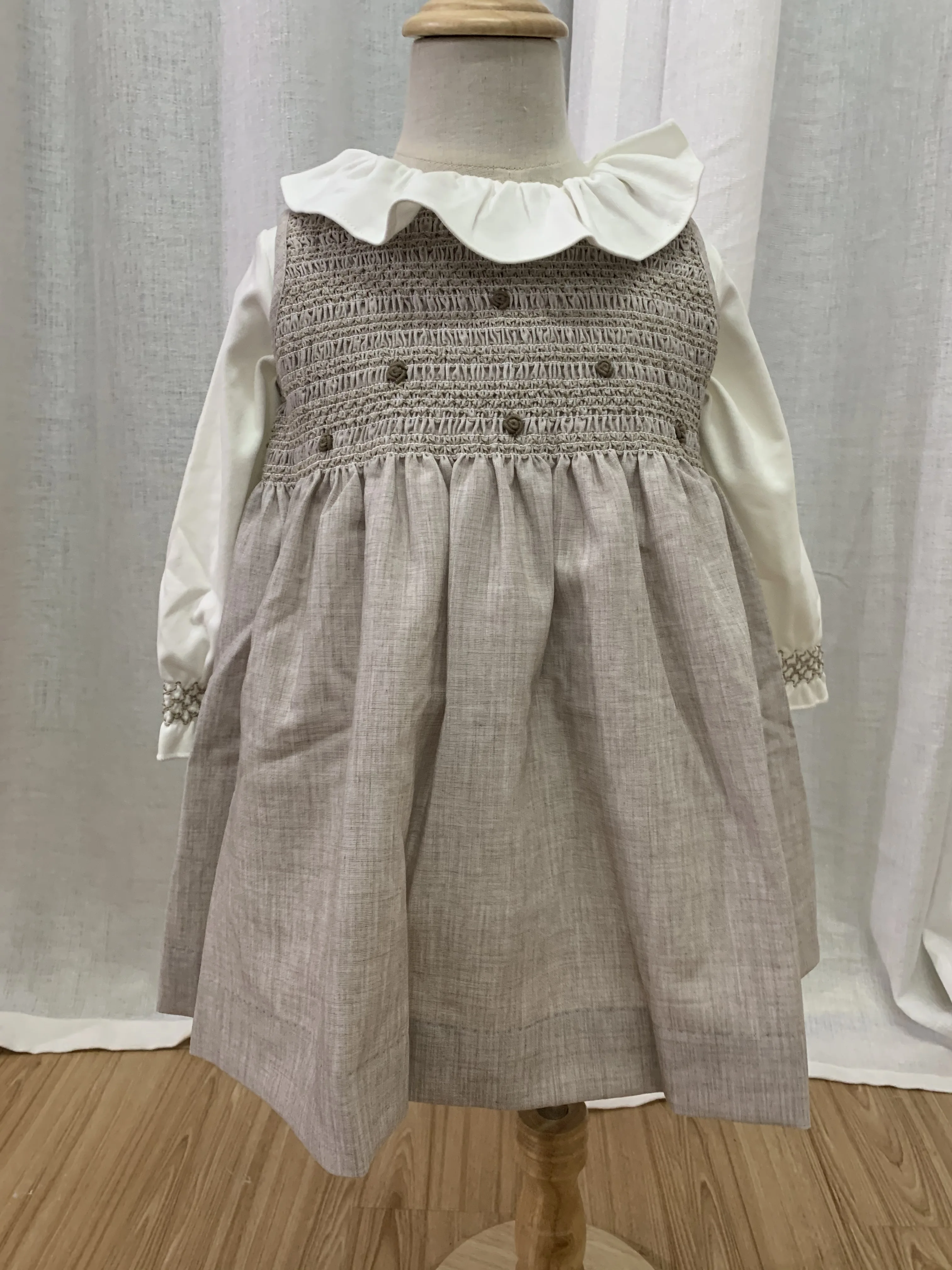 Baby dekle letnik Lolita smocked princesa obleko za otroke ponaredek dve rojstni žogo obleke oblačenja