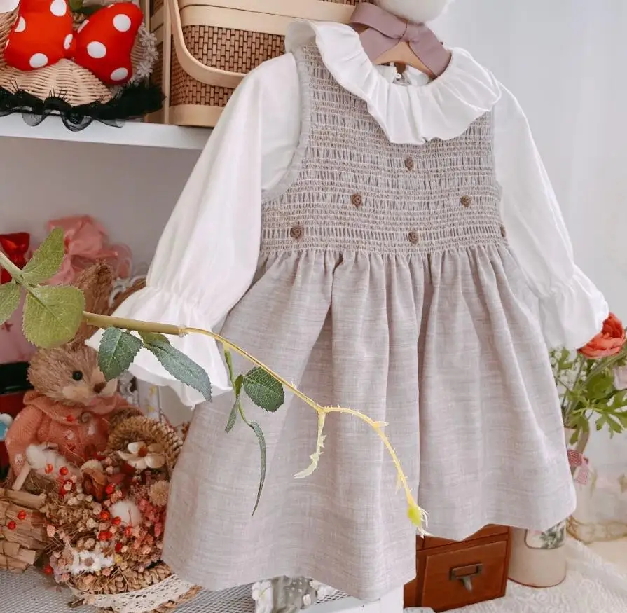 Baby dekle letnik Lolita smocked princesa obleko za otroke ponaredek dve rojstni žogo obleke oblačenja