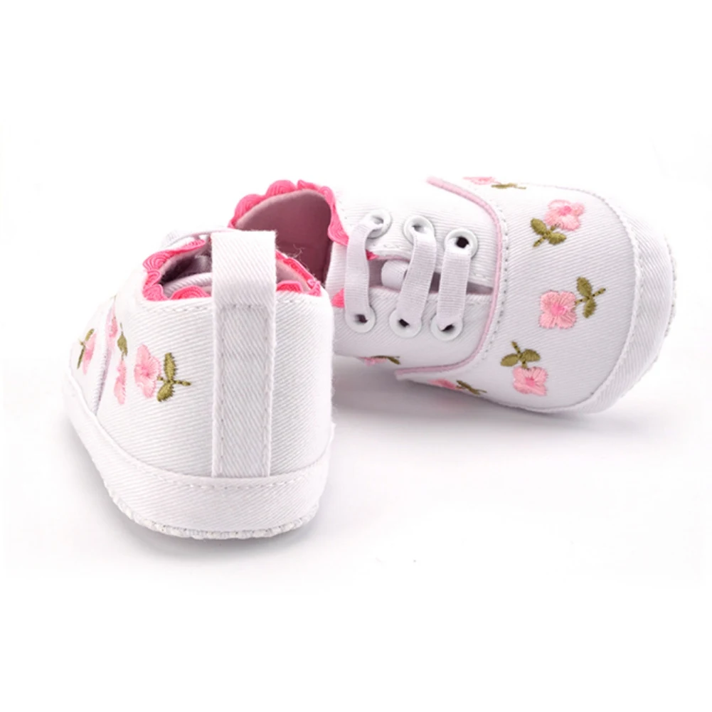 Baby Dekle Čevlji Prvi Pohodniki Bele Čipke Vezeni Cvetlični Mehki Čevlji Prewalker Hoja Malčka Otroci Čevlji