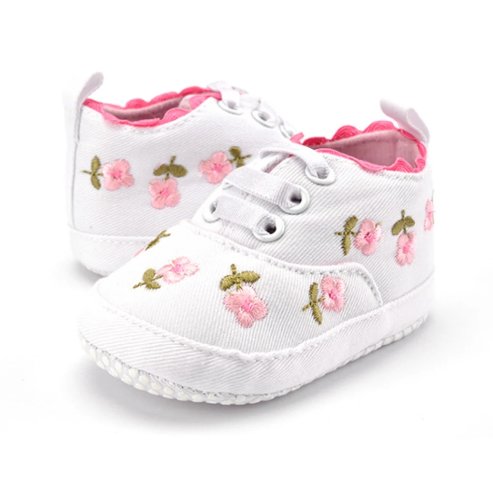 Baby Dekle Čevlji Prvi Pohodniki Bele Čipke Vezeni Cvetlični Mehki Čevlji Prewalker Hoja Malčka Otroci Čevlji