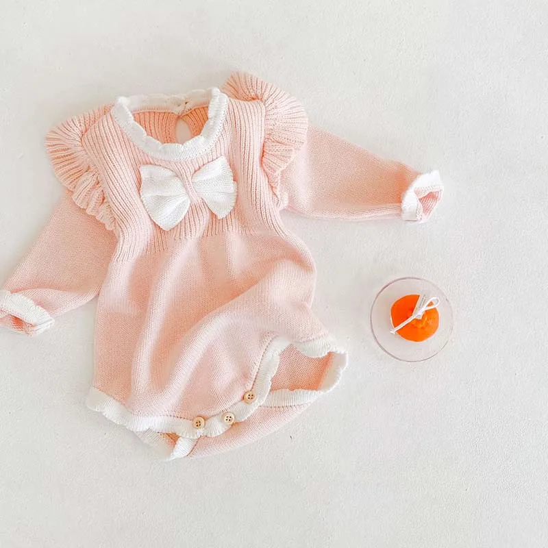 Baby Dekleta Bodysuits Dolgimi rokavi Pulover Jumpsuit Jeseni Telo Baby Dekle Oblačila Baby Pletene Lok-vozel Oblačila