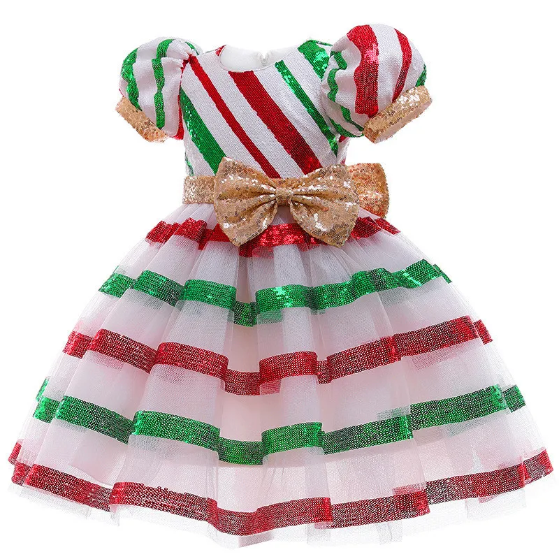 Baby Dekleta Božič Obleko Malčka Otroci Baby Dekleta Prugasta Sequins Bowknot Tutu Oblačenja Za Dekleta Božič Stranka Obleko Dekleta Obleke