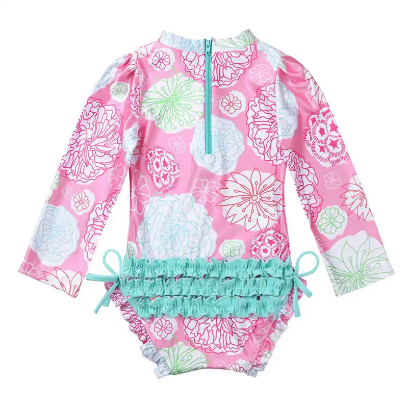Baby Dekleta Kopalke Bikini Kopalke Cvetlični Malčka Plaža Obrabe, Natisnjeni Nazaj Zadrgo Izpuščaj Stražar Kopalke Poletje Otroci Kopalke