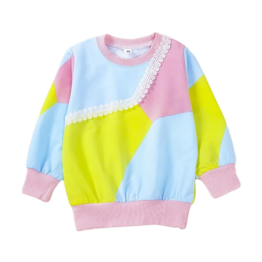 Baby Dekleta Multicolor Dolg Rokav lep pulover s kapuco Okrogle Ovratnik Pisan Pulover Trenirke za Jesen in Pomlad 2-7 Let