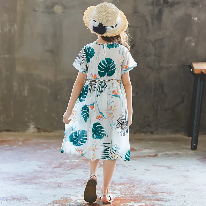 Baby Dekleta Oblačenja Proti-vrat Banana Listov Otroci Obleke Teens Poletje Boho Frocks 2020 Otroci Vestido Za Plažo Bombaž otroška Oblačila