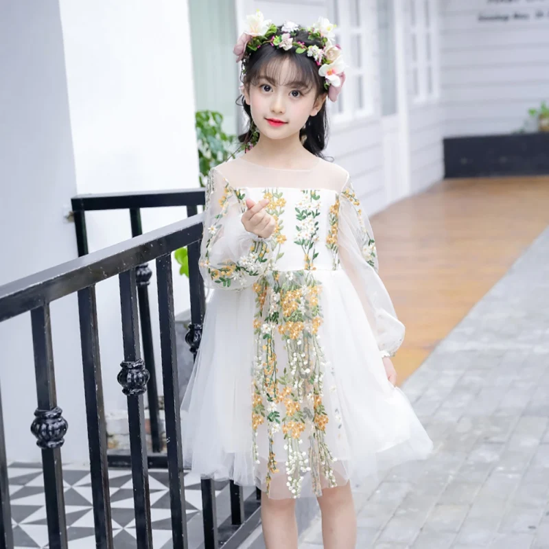 Baby Dekleta Čipke Obleko Jeseni Otrok Rojstni Ples Poroko Očesa Cvet Vezene Elegantno Obleko Dekleta Princesa Obleke