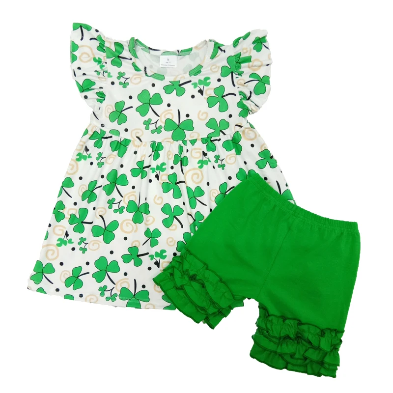 Baby girl obleke poletje boutique obleko dekle St Patrick ' s Day vrh in zelene hlače z zaledenitve ruffle 2pcs set