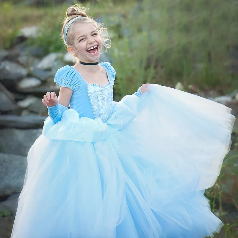 Baby Otroci Božič Princesa Obleko Dekleta Modra Obleka Kostum Princeska Stranka Dresse Žogo Obleke Cosplay Kostum za 10yrs