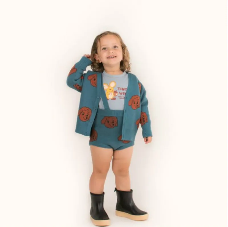 Baby Pletene Obleke Risanka Kuža Pulover Jopico Splošno Moda Otroci Fantje Dekleta Jeseni Zimski Plašč
