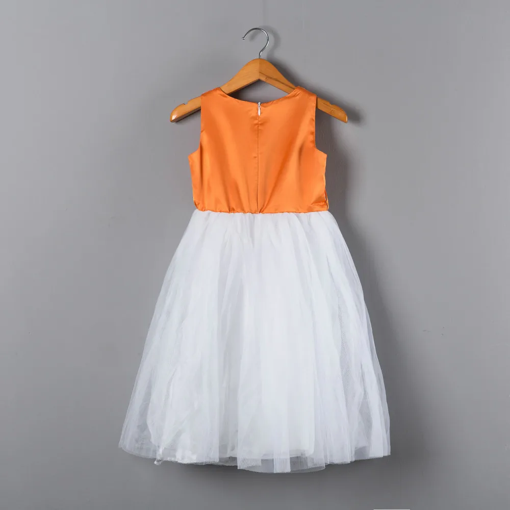 Baby Toddler Poletna Oblačila, Obleko za Dekle, Oranžna in Bela Mozaik Malo Dekleta Oblikovalec Til Stranke Obleke