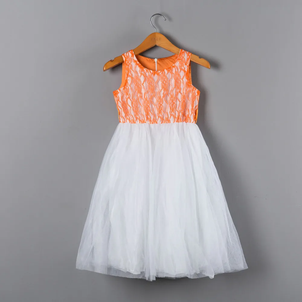 Baby Toddler Poletna Oblačila, Obleko za Dekle, Oranžna in Bela Mozaik Malo Dekleta Oblikovalec Til Stranke Obleke