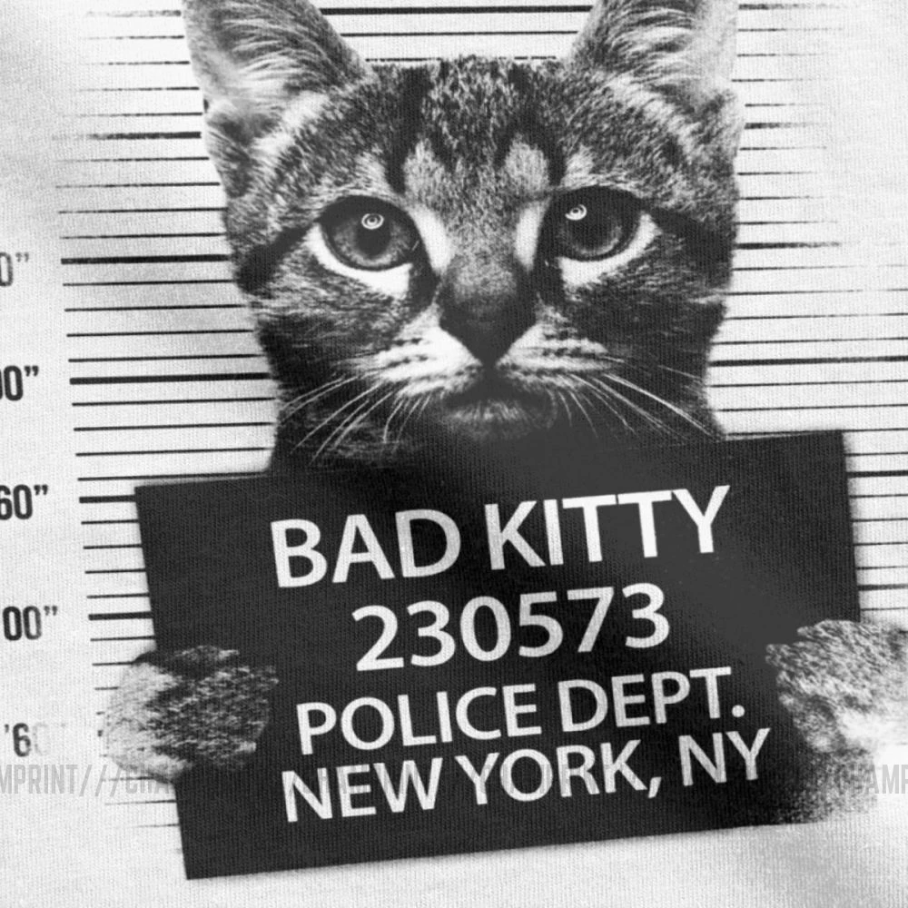 Bad Kitty Cat Policija Line Up moška T Majica Ljubimec Mucek Ljubezen Mijav Živali Smešno Pet Tees Kratek Rokav T-Shirt Čistega Bombaža Darilo