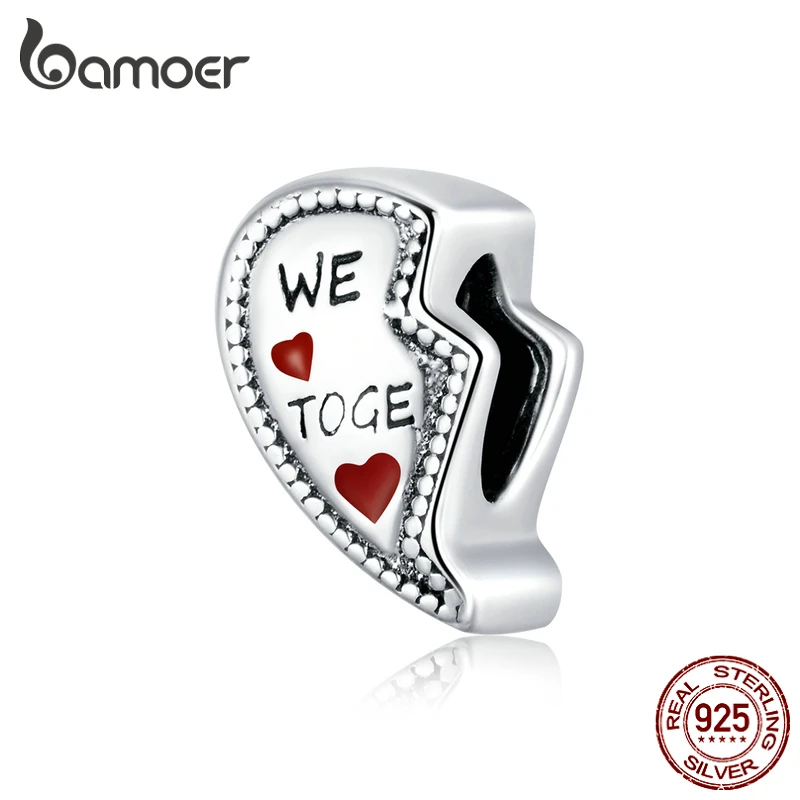 Bamoer 925 Sterling Srebro Srce Oblika Kovinsko srebrne Kroglice za Ženske, Nakit, Izdelava Prvotni Čar Zapestnico Opremo SCC1643