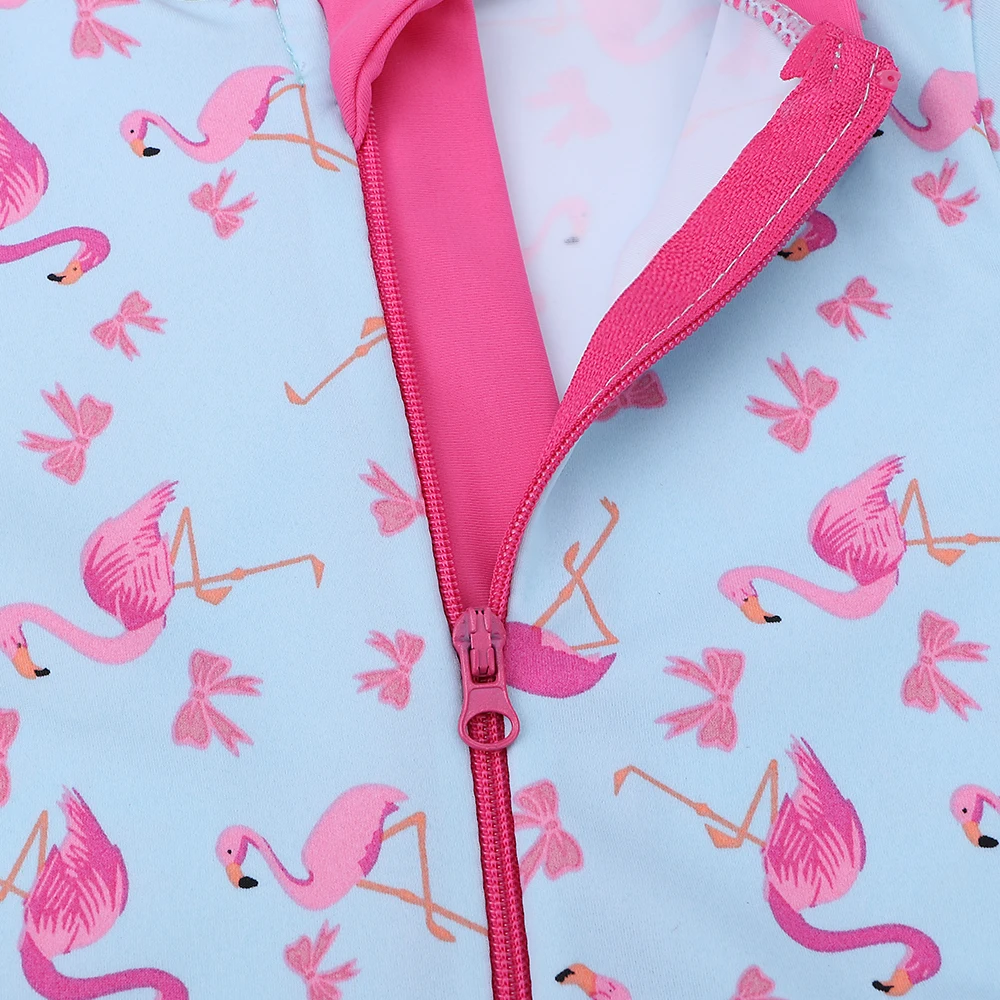 BAOHULU Luštna Dekleta En Kos Kopalke Flamingov Otroci Kopalke Bikini UV UPF 50+ Zaščite pred SONCEM Dolge Rokave Plaži, Plavanje obleko