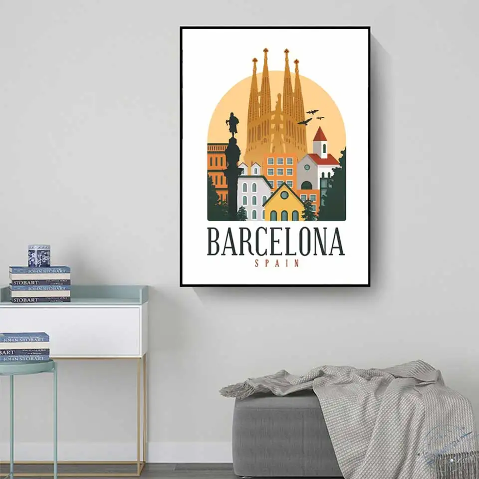 Barcelona Katalonija V Španiji Potovanja Poster Tiskanje Platno Stensko Slikarstvo V Slikah, Za Spalnico Doma Dekor