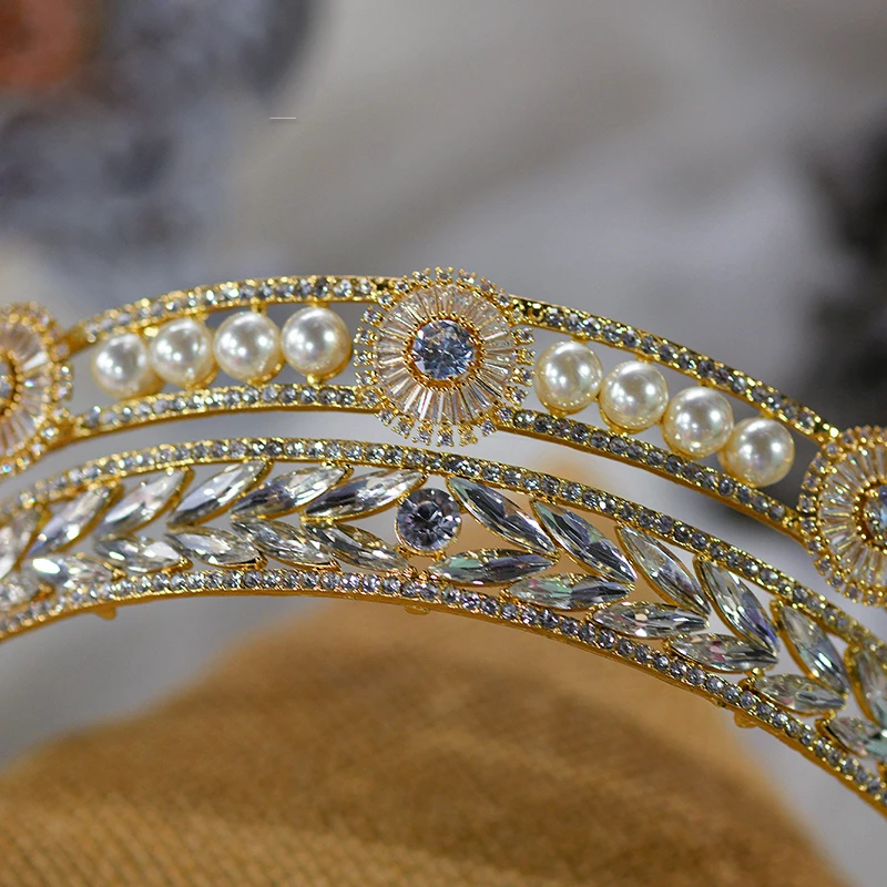 Baročni Royal Princess Zlato Neveste Tiaras Kron Kristalno Poročne Neveste Headpieces Poročni Dodatki Za Lase
