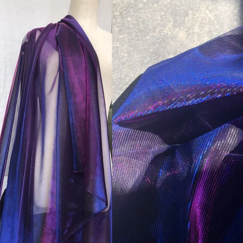 Barvita votlih iz tkanine očesa teksturo mrežasto obleko, barvno spreminjajoče se perspektive oblačila DIY poročno obleko oblikovalca tkanine