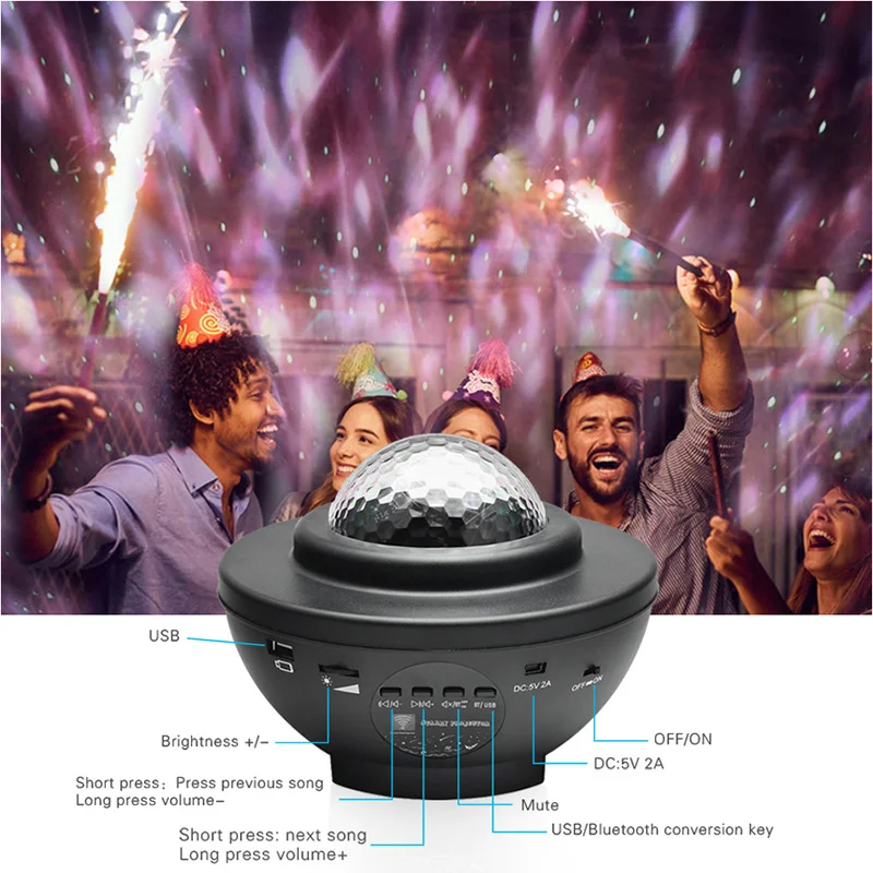 Barvita Zvezdnato Nebo Projektor Blueteeth USB Glasovni Nadzor Predvajalnik Glasbe LED Nočna Lučka Romantično Projekcija LED Svetilke z Daljinskim upravljalnikom