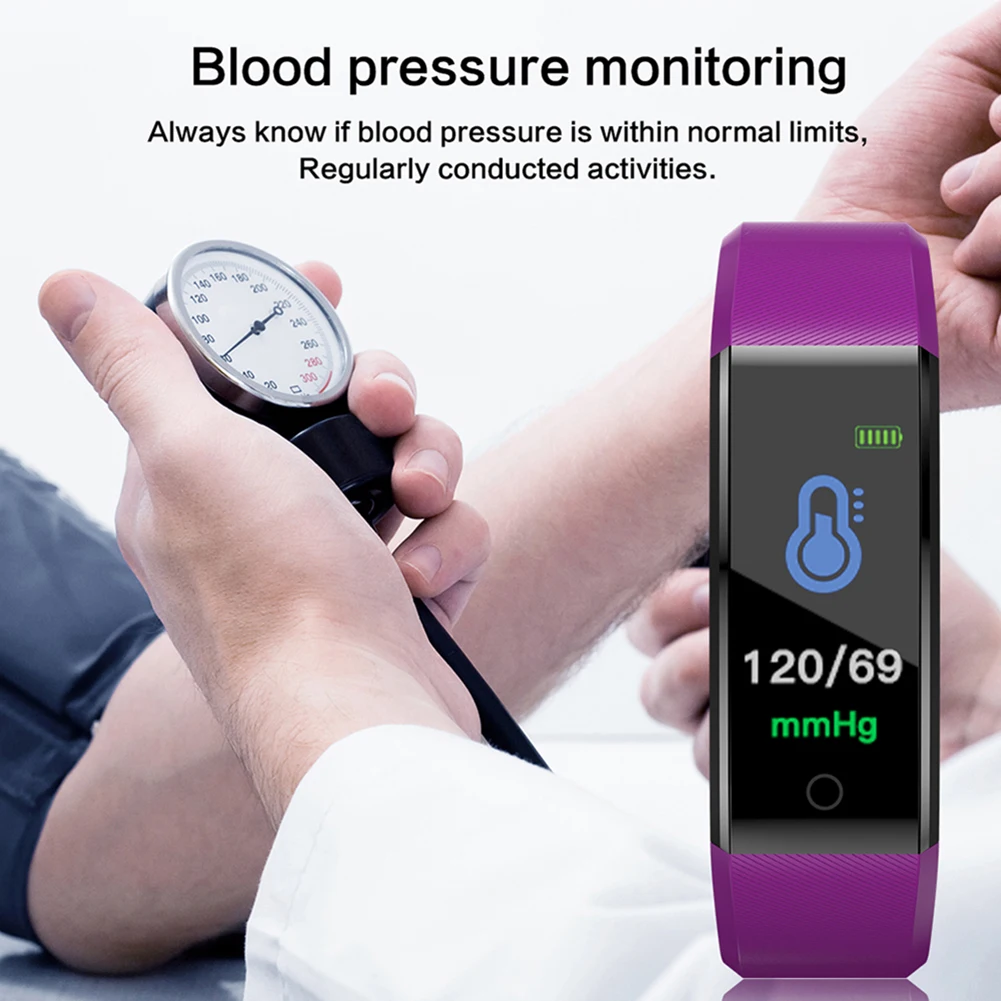 Barvni Zaslon Zapestnica 115 Plus Srčni Utrip Manšeta Sphygmomanometer Watch Nepremočljiva Fitnes Dejavnosti Tracker