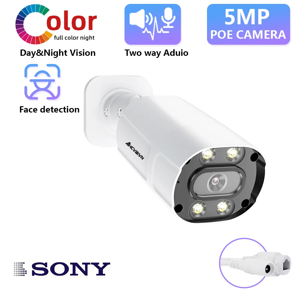 Barvno Night Vision Varnostne Kamere 4K Prostem Two-Way Audio POE CCTV Video nadzorna Kamera HD 5MP Kamera Bullet H. 265