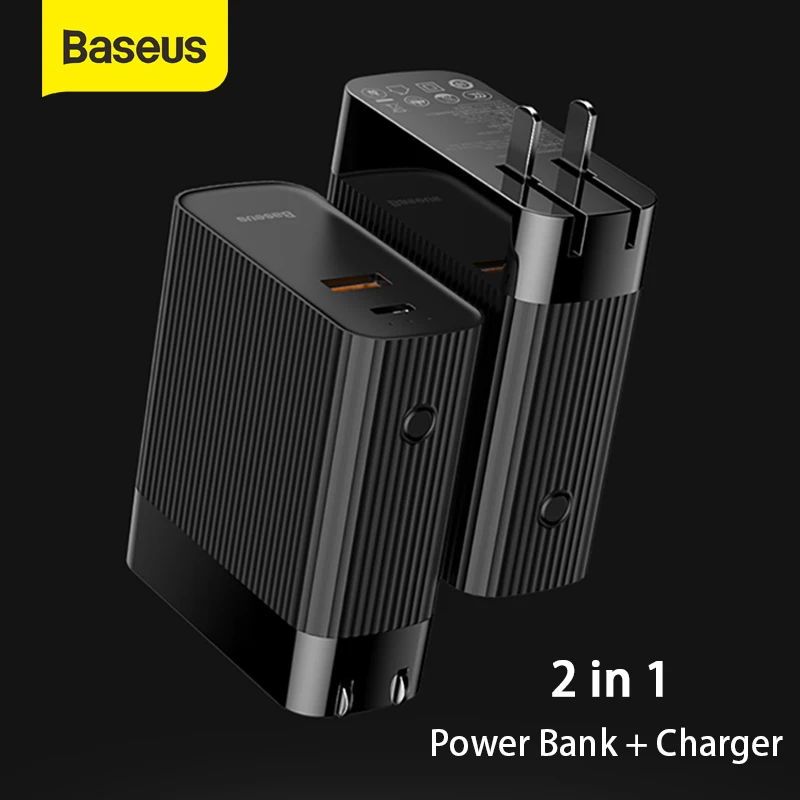 Baseus 2v1 Polnilnik USB 5000mAh Moči Banke Hitro Polnjenje Dvojno Prenosni Potovalni Polnilnik 15W 3.0 Mini Večfunkcijsko Hitri Polnilnik