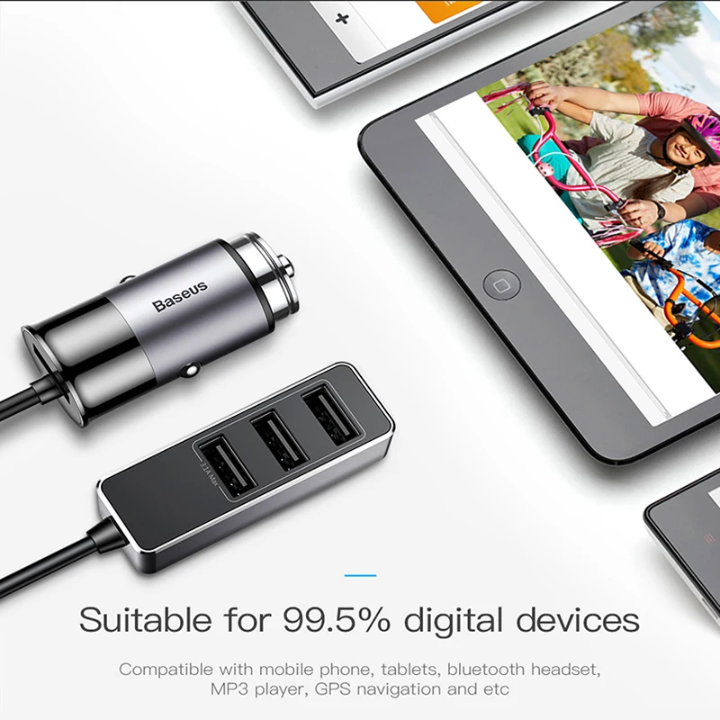 Baseus 4 USB Avto Polnilec 5 5A Hitro Polnjenje za iPhone, iPad, Samsung Xiaomi Tablet GPS Adapter za Polnilnik Telefona Polnilnik