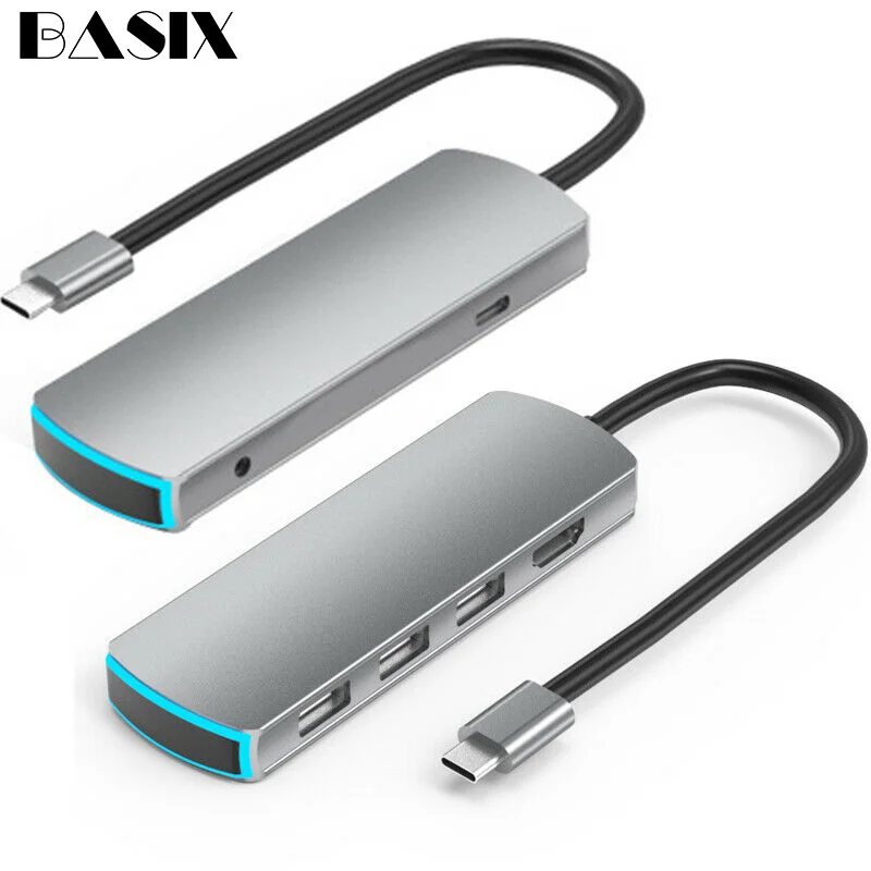 Basix USB C SREDIŠČE za Multi USB 3.0 HUB HDMI-compatible3.5 mm Dock Adapter za MacBookPro Huawei Mate30 USB-C3.1 Splitter Tip C HUB