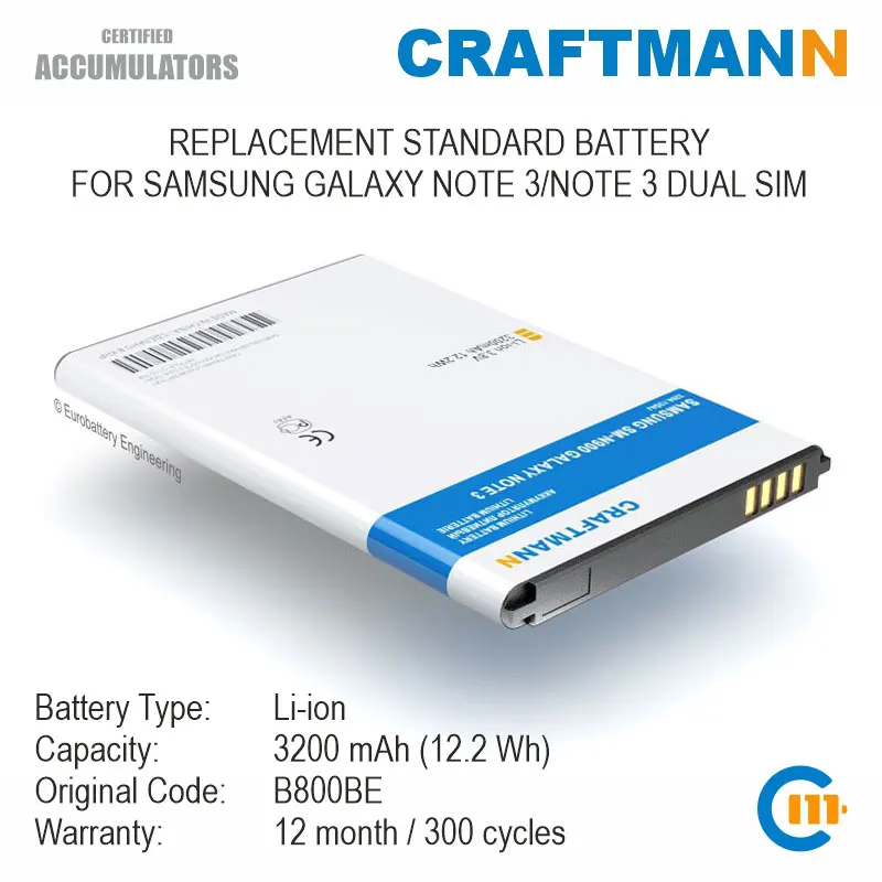 Baterija 3200mAh, NFC za Samsung GALAXY NOTE 3/OPOMBA 3 DUAL SIM (B800BE)