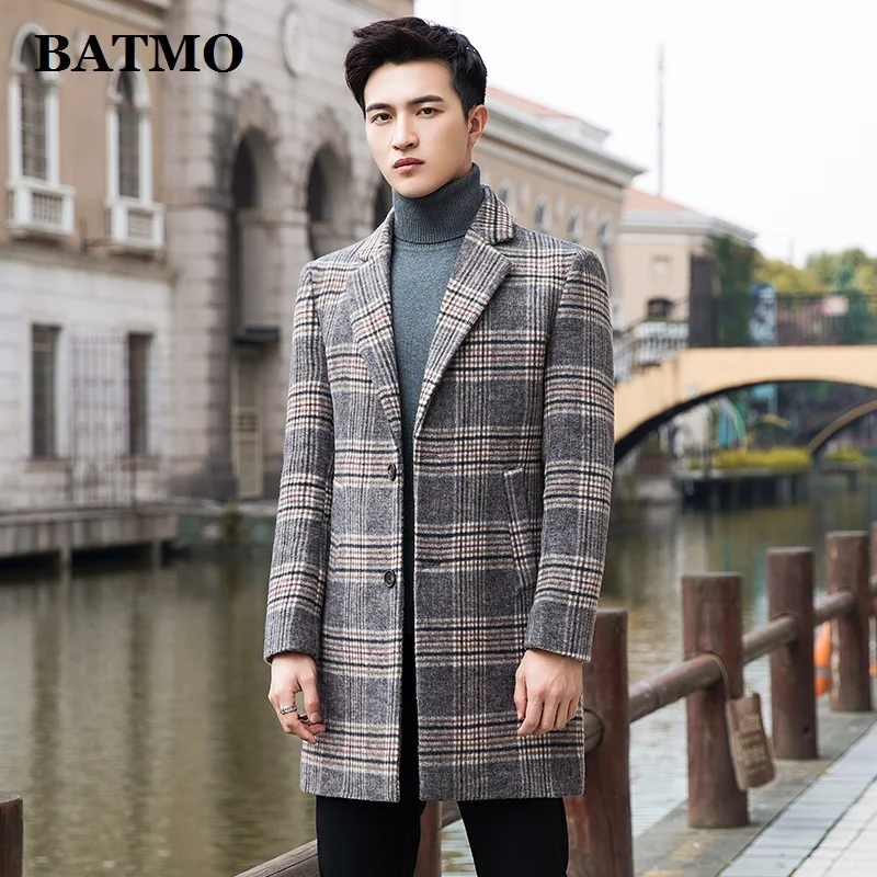 BATMO 2020 nov prihod jeseni visoko kakovost volne kariran priložnostne jarek plašč, moški,moški volna, dlaka,volna jopiči, moški N901