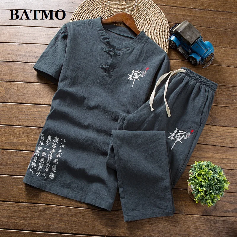 BATMO (Majica+hlače) 2019 poletje moških srajc Človek Bombaža in platna, T-majice za moške, Visoke kakovosti priložnostne moda majice, moške velikosti M-5XL