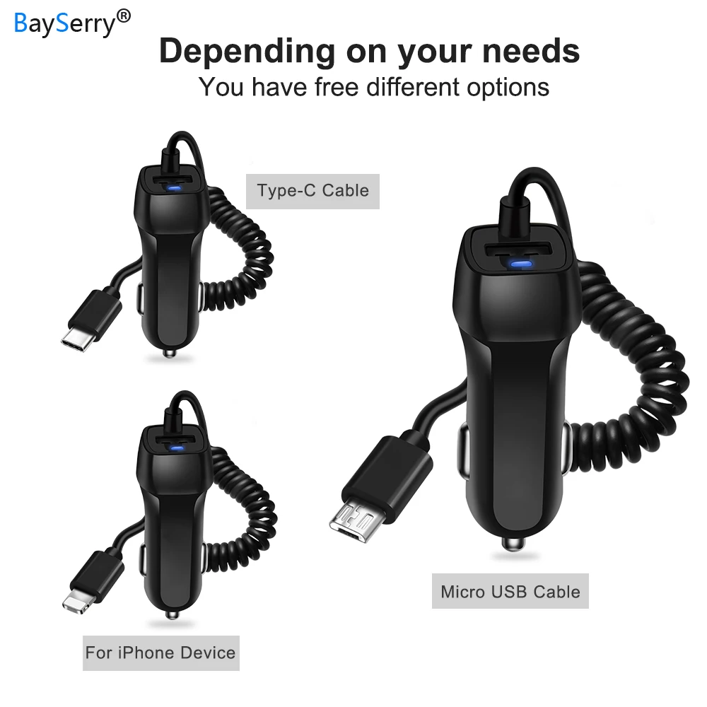 BaySerry Dvojno USB Avto Polnilec Adapter 2.1 Auto Vozila, Kovinski Polnilnik za iPhone 11 11Pro 8 Plus XS Max 8 Pin Kabel Komplet