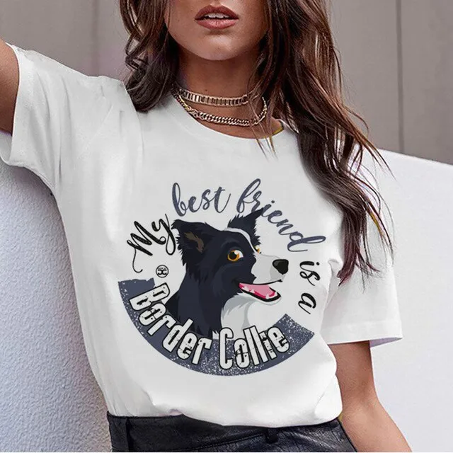 Beagle Mejni škotski ovčarski pes Malinois 90. letih Majica s kratkimi rokavi Ženske korejski Bull Terier Rottweiler T-shirt Srčkan Whippet Hrt Tshirt zgornji deli oblacil Ženske