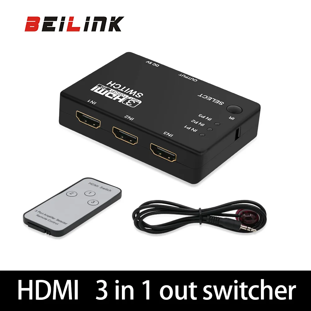 BEILINK NOVI Mini HDMI HUB 3 Vrata 1080P Video, HDMI Switch Preklopnik HDMI Splitter z IR Daljinski splitter polje za HDTV, DVD, PS3