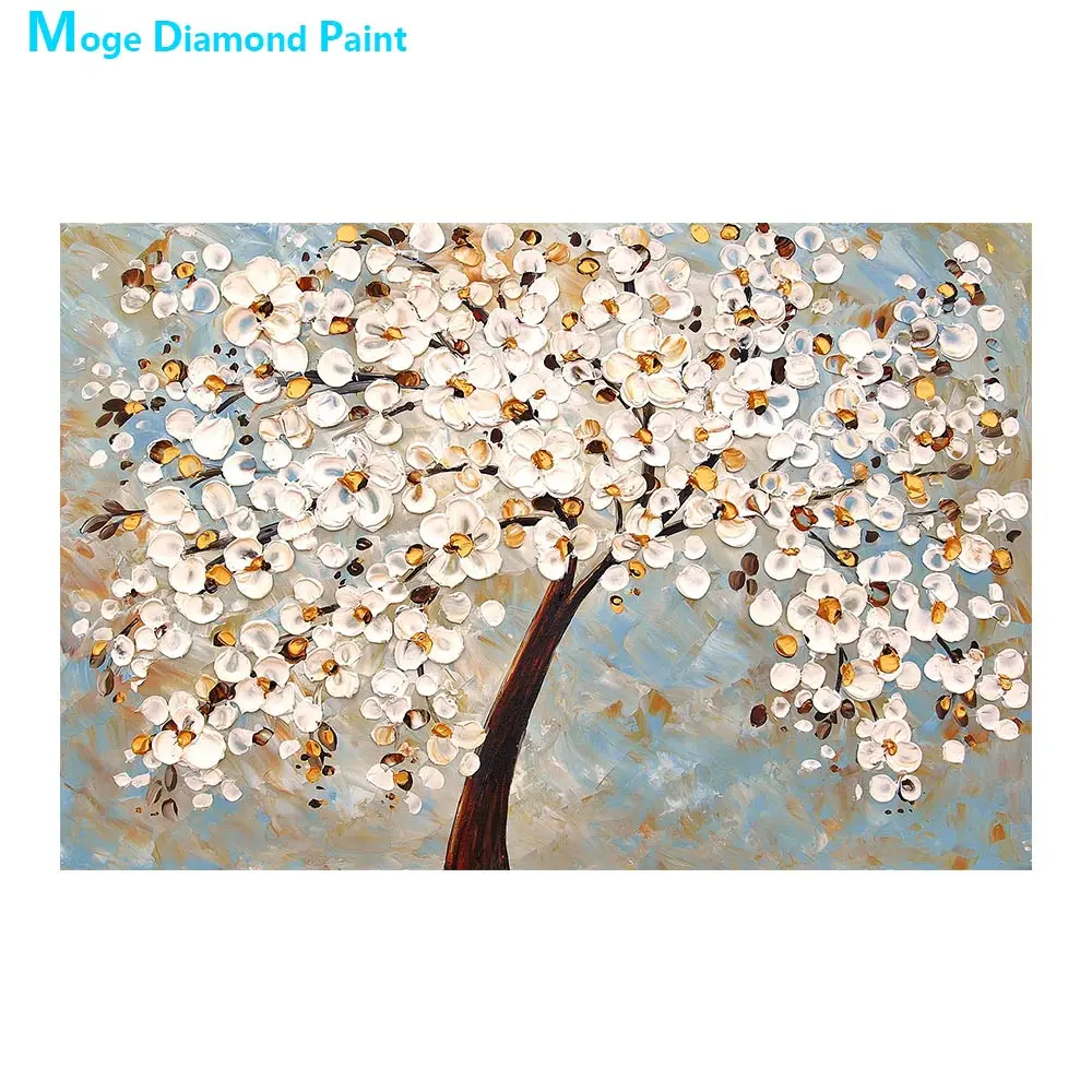 Beli Cvet, Drevo Diamond Slikarstvo Olje Cvetlični Krog Polni Sveder Nouveaute DIY Mozaik Vezenje 5D Navzkrižno Šiv Doma Dekor Darila