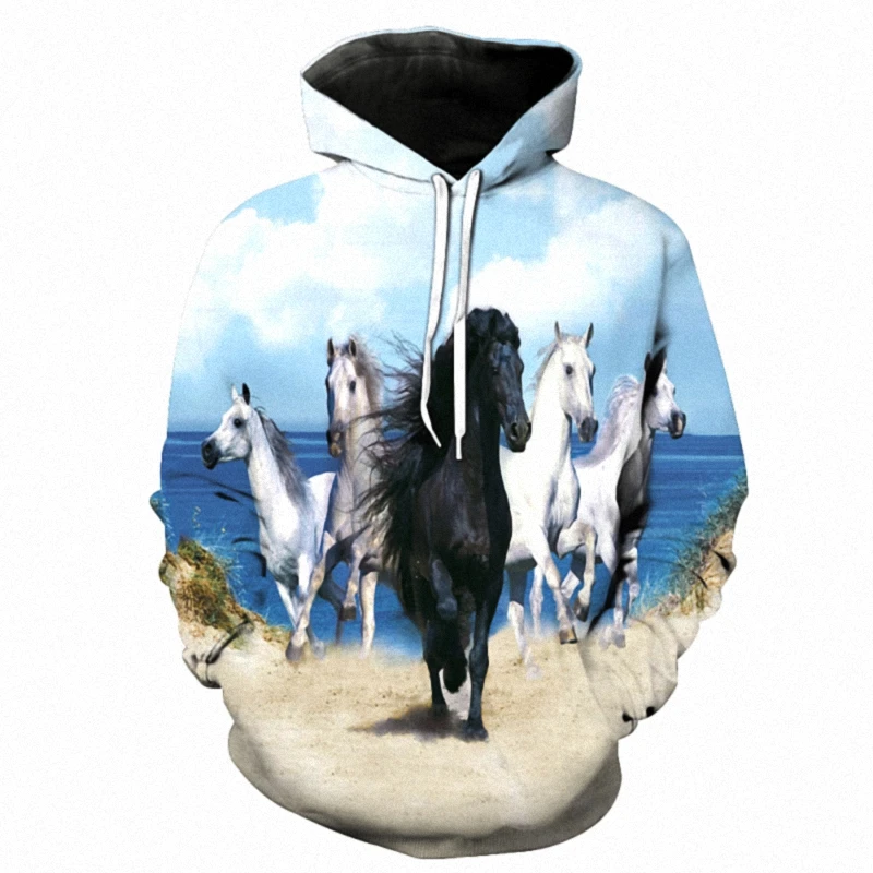 Beli Konj Živali Vzorec 3D Tiskanih Hooded zgornji del Trenirke Unisex Vrhnja oblačila Ustvarjalne Hooded Moški Modni Priložnostne Ulične Hoodies