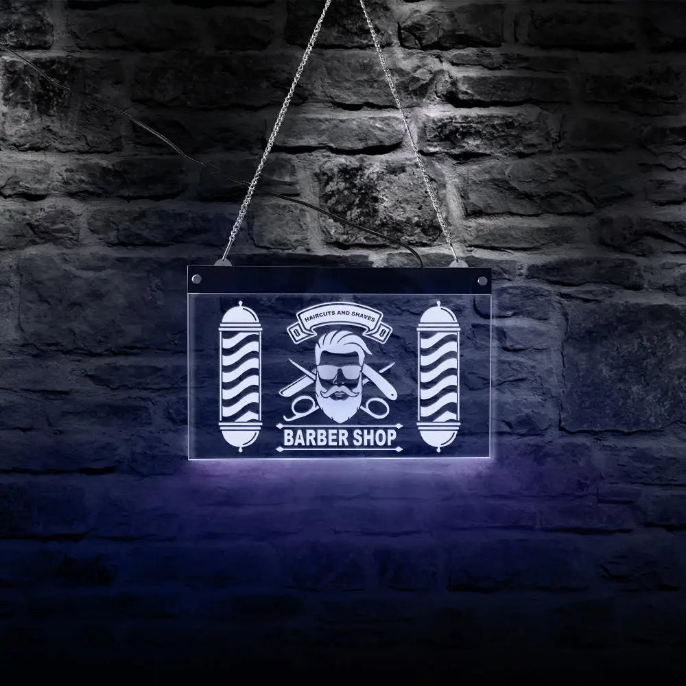 Berber Shop Pravokotnik Akril LED Neon Znak Frizuro Kozmetični Salon Poslovnih Wall Art Dekor Barve Spreminja osvetlitev Zaslona Odbor