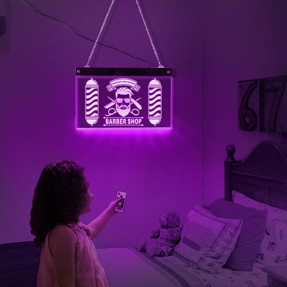 Berber Shop Pravokotnik Akril LED Neon Znak Frizuro Kozmetični Salon Poslovnih Wall Art Dekor Barve Spreminja osvetlitev Zaslona Odbor