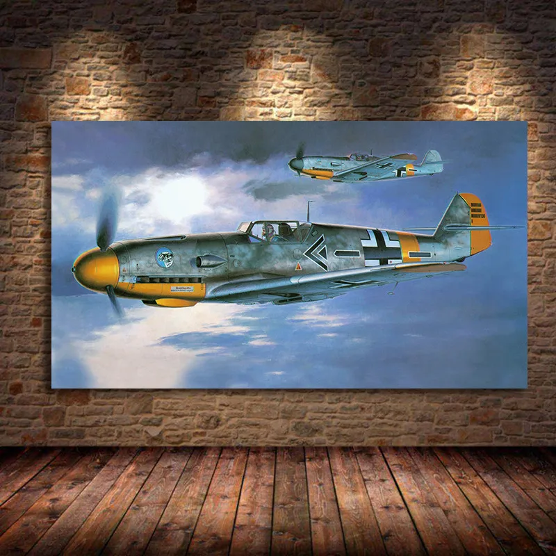 Bf109 Borec Air Battle Prostora Za Eksplozivno Polnitev Borec Klasično Letalo Letalo Dnevni Sobi Doma Wall Art Dekor Les, Okvir Tkanine Plakat