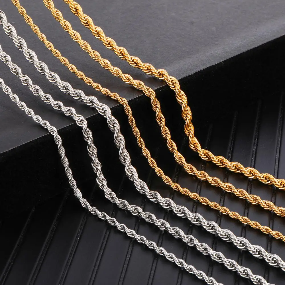 BFN008 Najnovejši 3 mm * 60cm iz Nerjavečega Jekla Verige Titana Jekla Twisted Verige zlata electroplated verige moški modni ogrlica
